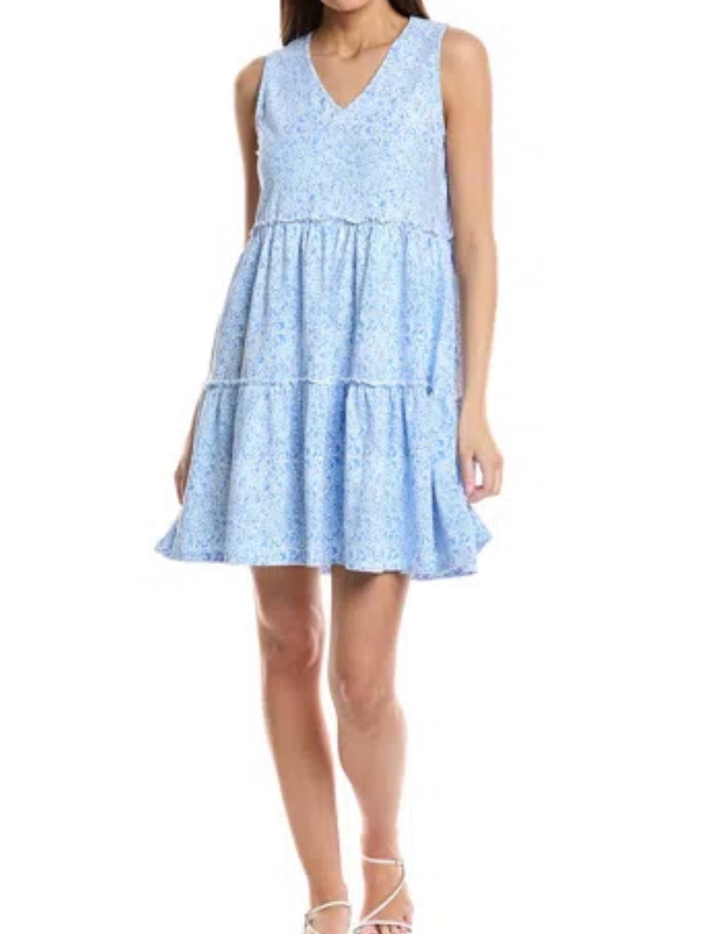 Duffield Lane Goldie Mini Dress Size Xs Blue Tiered Floral Msrp 217.00